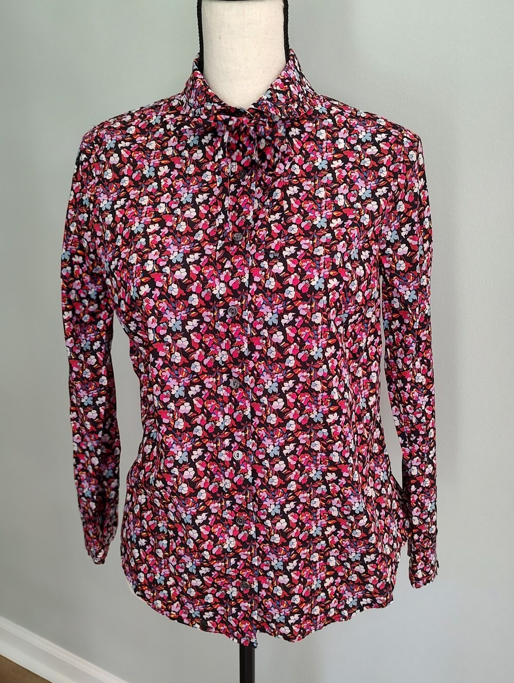 J. Crew Liberty of London Art Fabric Top Peter Pan Ruffle Collar Red Pansy Sz 6